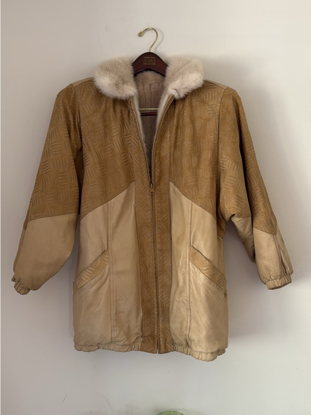 Vintage Women’s Two-Tone Tan Leather Coat with Authentic Mink Lining
